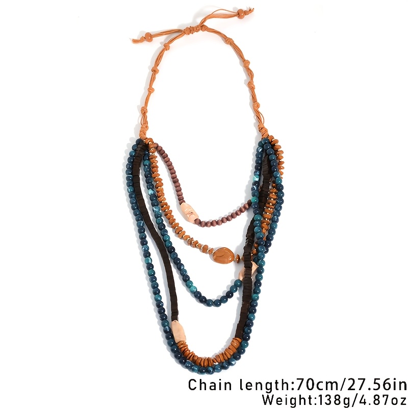 Bohemian Multi-Layer Stackable Long Necklace with Wooden Beads